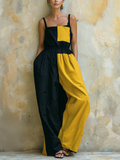 Black & Yellow Colorblock Sleeveless Wide Leg Jumpsuit
