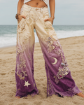 Summer Holiday Tie-Dye Lace Floral Star and Moon Embroidery Jeans 65b3