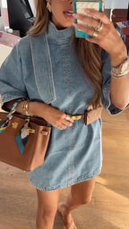 Turtleneck Loose Denim Mini Dress