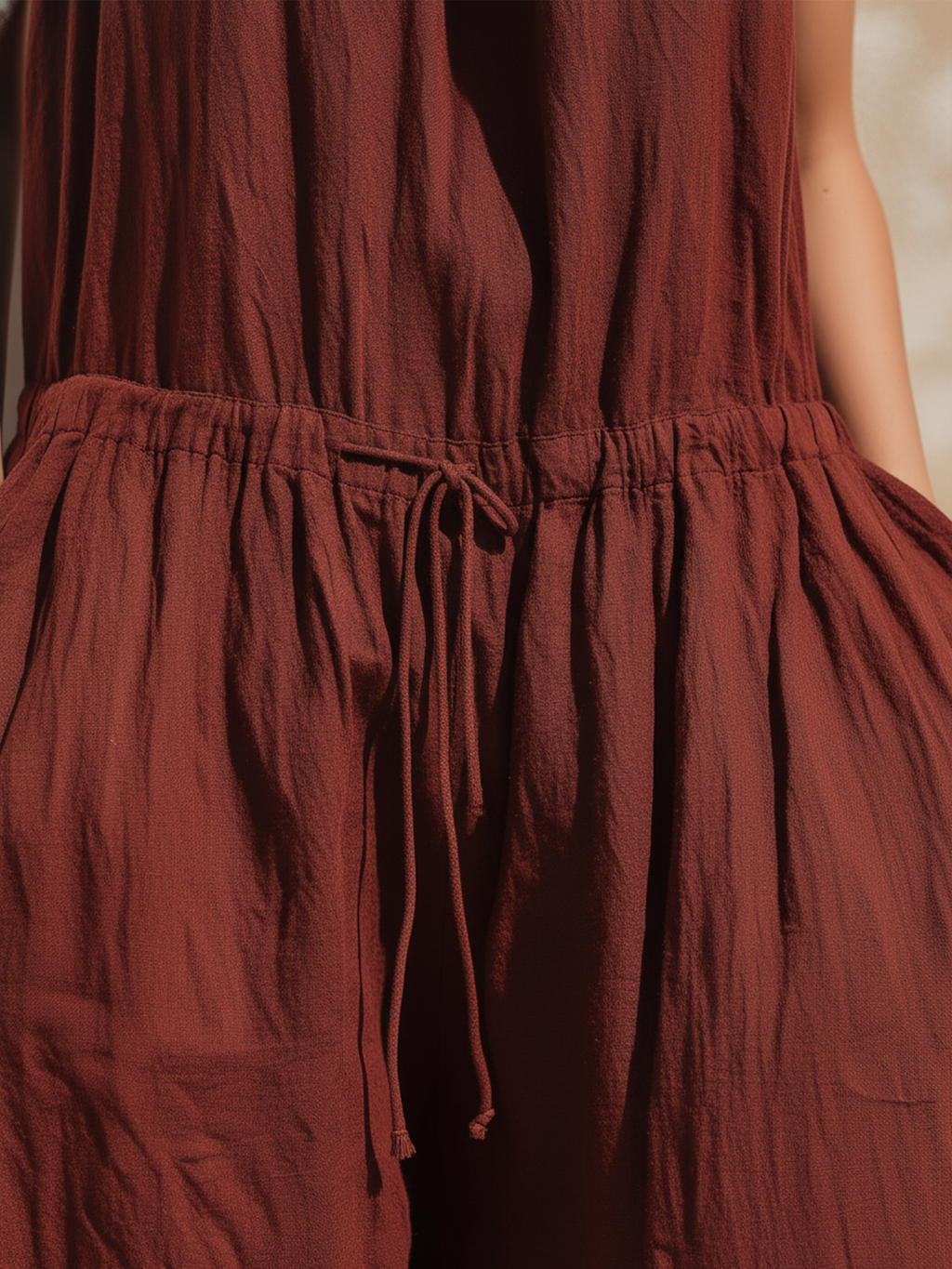 Burgundy Linen Blend Halter Neck Harem Jumpsuit