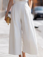 Sleeveless Cropped Blazer Top & Wide-Leg Pants Set