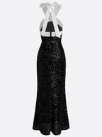 Black Sequin Halter Sleeveless Sheath Maxi Dress