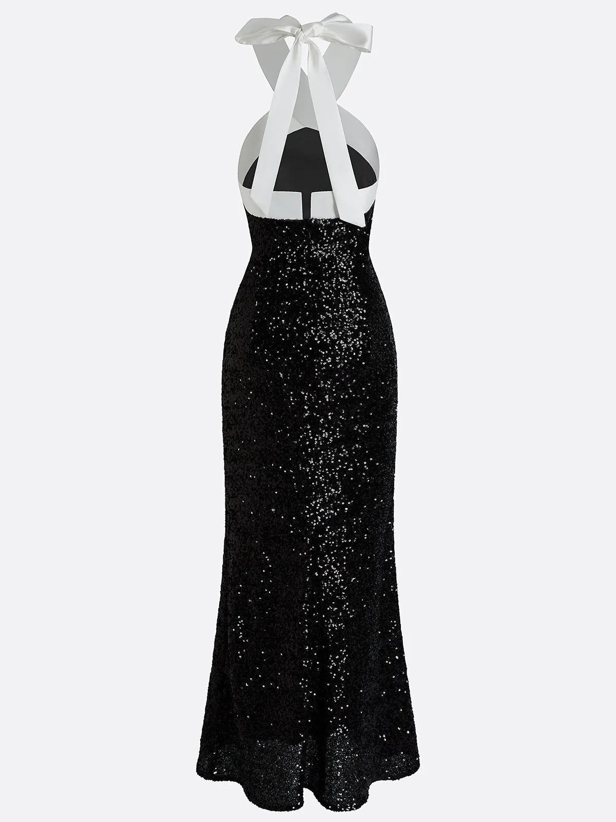 Black Sequin Halter Sleeveless Sheath Maxi Dress