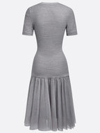 Gray Asymmetric Knit Cotton Crew Neck Half Sleeve Mermaid Midi Dress