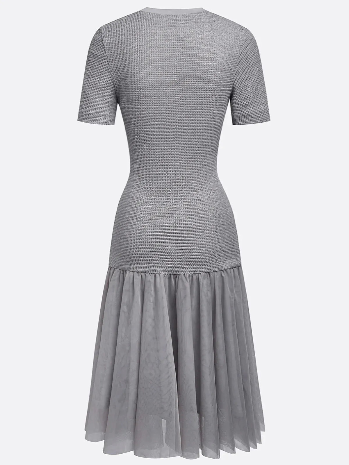 Gray Asymmetric Knit Cotton Crew Neck Half Sleeve Mermaid Midi Dress