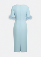 Light Blue Faux Feather Classic Crew Neck Half Sleeve Sheath Midi Dress