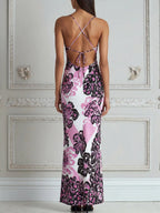 Cross-Strap Strapless Floral Bodycon Maxi Dress