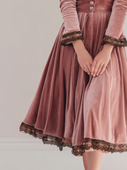 Vintage Lace-trimmed Polyester Velvet Midi Dress