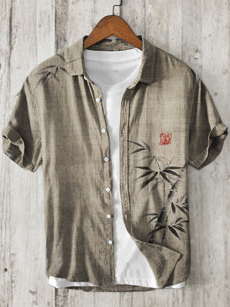 Simple Bamboo Japanese Art Linen Blend Shirt