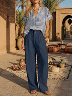 Cozy Striped Cotton-linen Two-piece Set