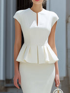Keyhole Neck Cap Sleeve Peplum Two-Piece Suit