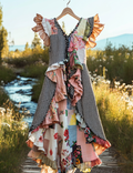 Summer Handmade Floral Houndstooth Patchwork Dress 4659