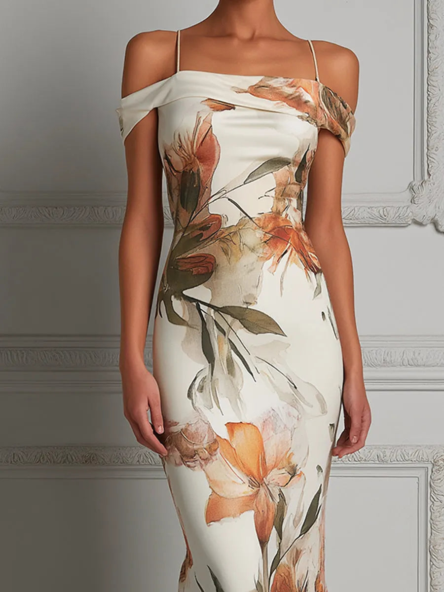 Sculpted Floral Print Off-the-Shoulder Maxi Dress