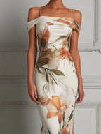 Sculpted Floral Print Off-the-Shoulder Maxi Dress
