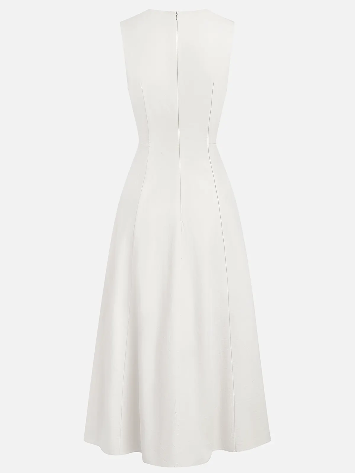 Apricot Lyocell Cotton Crew Neck Sleeveless A-Line Midi Dress