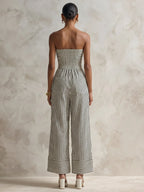 Black & White Striped Strapless Wide-Leg Jumpsuit
