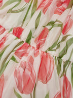 Pink Floral Chiffon Halter Sleeveless A-Line Maxi Dress
