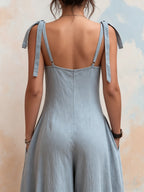 Grey Tie-Shoulder Oversized Harem Linen Jumpsuit