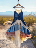 Summer Handmade Lace Denim Patchwork Dress f4d2