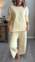 elaxed Long Sleeve Top & Cropped Wide Leg Pants Loungewear Set