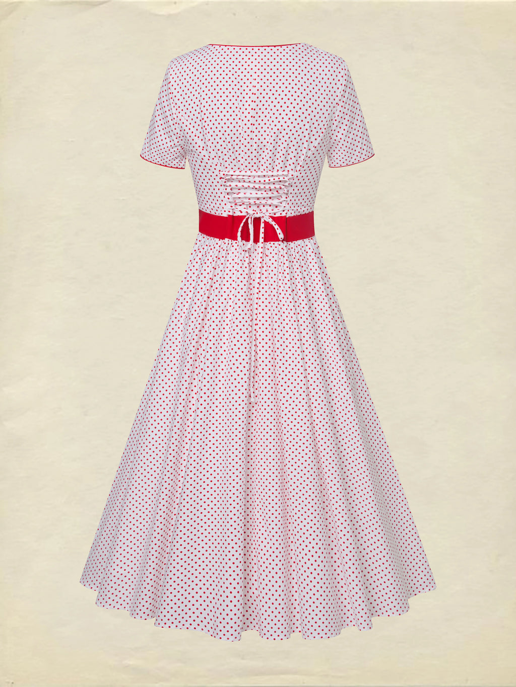 Cotton Maxi Dress, Short Sleeve, Square neck, Polka Dots, Vintage, White，Pure cotton