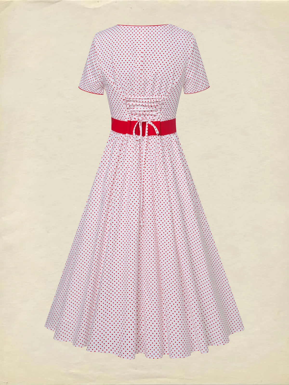 Cotton Maxi Dress, Short Sleeve, Square neck, Polka Dots, Vintage, White，Pure cotton