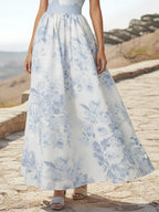 Maxi Linen Dress, Sleeveless, Stand Collar, Floral, Lace, Vacation, Vintage, White
