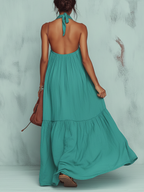 Teal Crisscross Halter Neck Flowy Maxi Dress