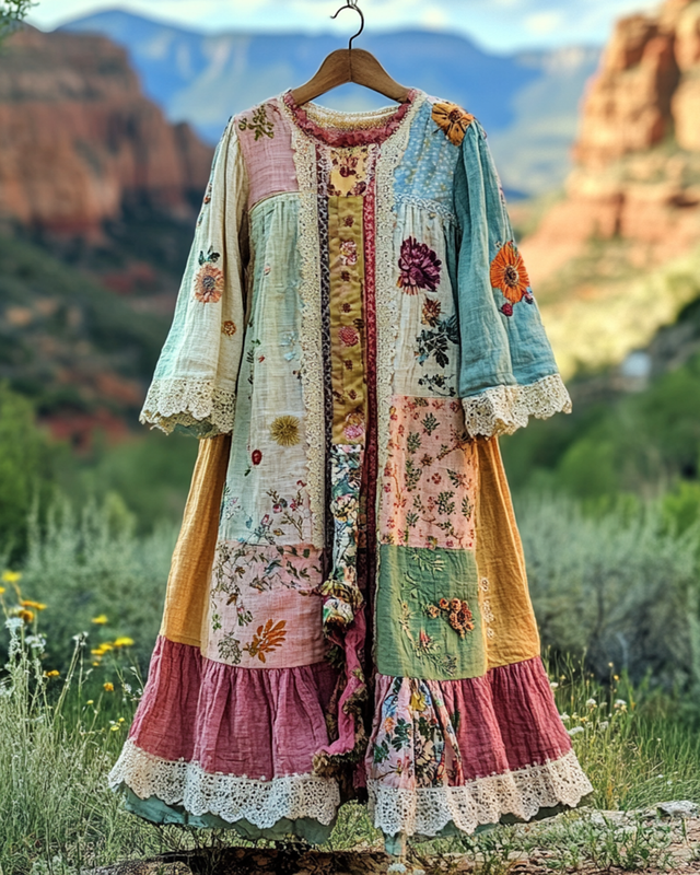 Summer Vintage Floral Lace Patchwork Dress b7f3
