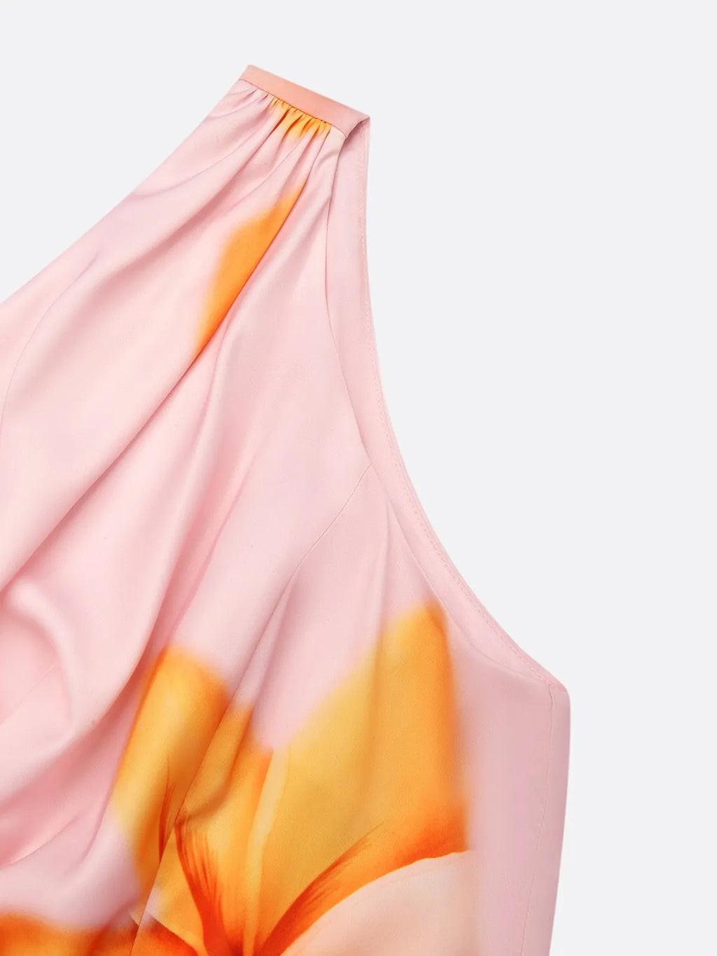 Pink Asymmetric Floral Classic One Shoulder Sleeveless A-Line Maxi Dress