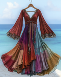 Elegant contrast color vacation rainbow maxi dress f291