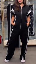 Black Stripe Side Zip‑Up Jumpsuit