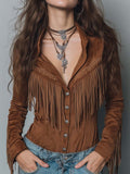 Retro Tassel Polyester Suede Blouse