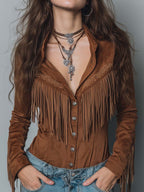 Retro Tassel Polyester Suede Blouse