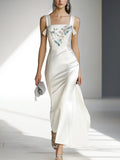 White Satin Embroidered Dress