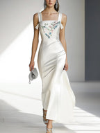 White Satin Embroidered Dress