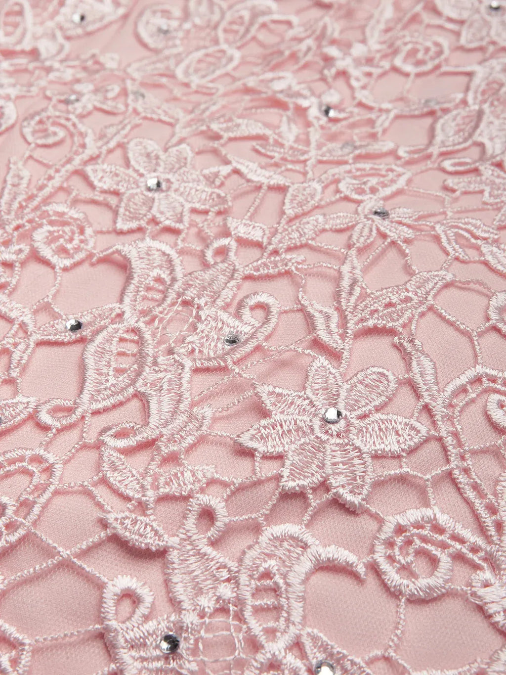 Pink Lace Hotfix Embellished Classic V Neck Sleeveless Sheath Midi Dress