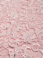 Pink Lace Hotfix Embellished Classic V Neck Sleeveless Sheath Midi Dress