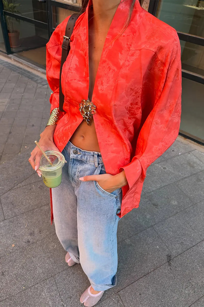 Women's Stylish Long V-Neck Button-Front Cardigan