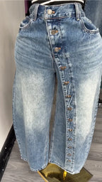 Button Front Wide Leg Denim Pants