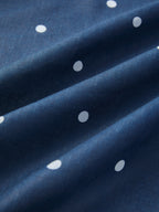 Midi Cotton Dress, Sleeveless, Square Neck, Polka Dots, Pocket Design, French Vintage, Deep Blue