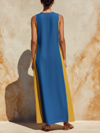 Blue & Yellow Colorblock Sleeveless Maxi Dress