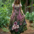 Women's Vintage Floral Embroidered Long Dress