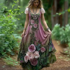 Women's Vintage Floral Embroidered Long Dress