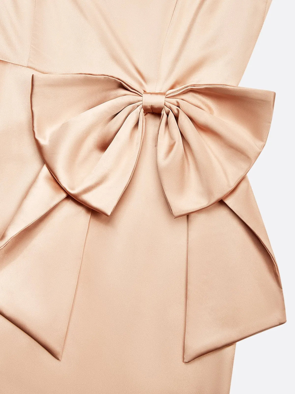 Champagne Hotfix Embellished Bow Satin Square Neck Sleeveless Sheath Midi Dress