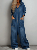 Women’s Hooded One Piece Denim Jumpsuit