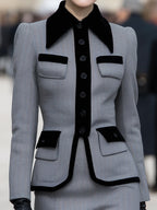 Elegant Herringbone Blazer & Pencil Skirt Set