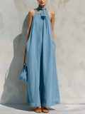 Light Blue Tencel Denim Loose Jumpsuit