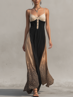 Black Gradient Leopard Print Chiffon Maxi Dress