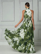 Botanical Impressionist Halter Maxi Dress